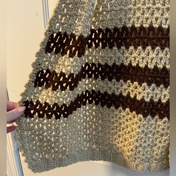 70’s Handmade Crocheted Vest Tan Brown Stripes Neutral Fall Layering Sm EUC VTG - Picture 5 of 8